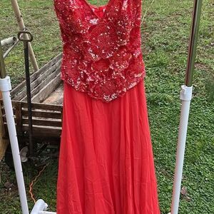 Showtime Red Beaded Silk Formal Prom Dress Size 8